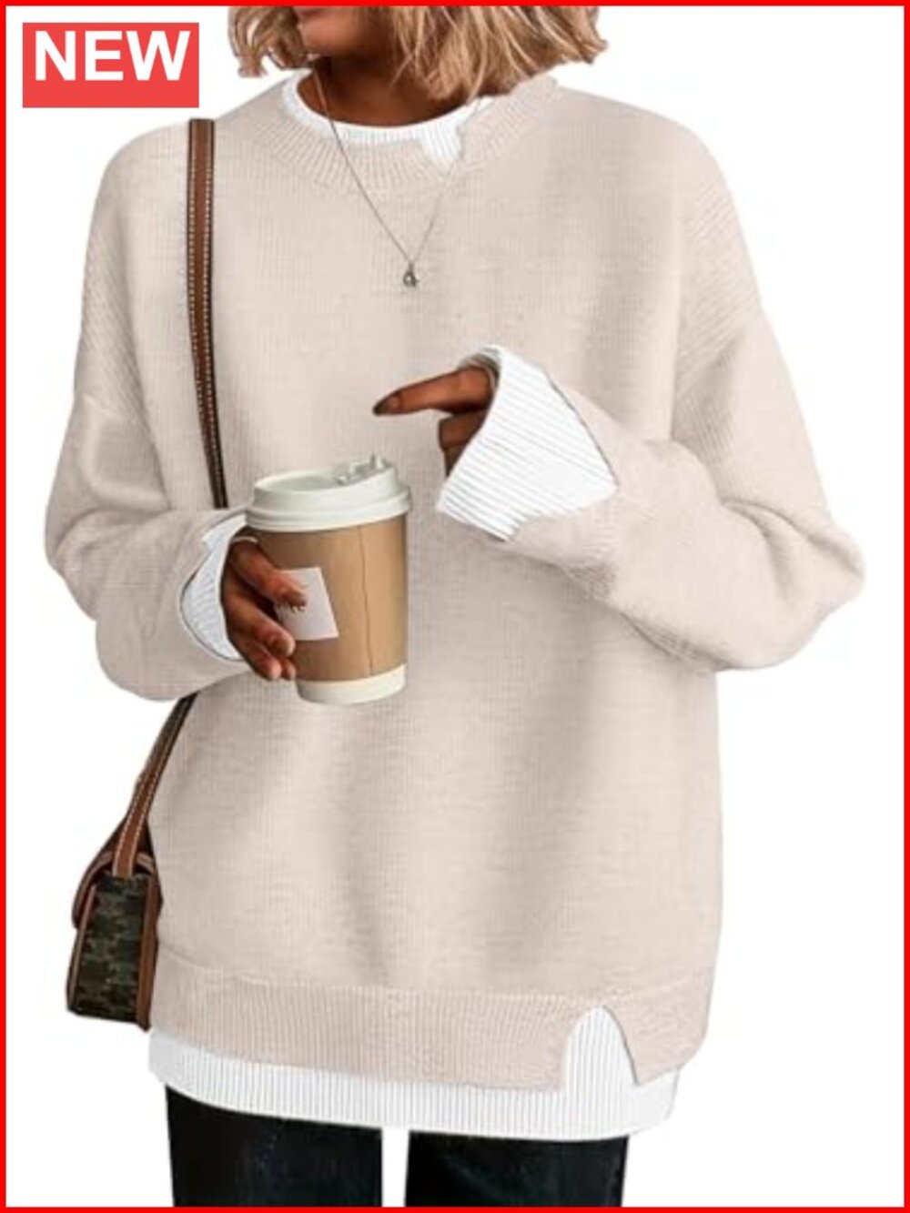 Womens Oversized Knit Pullover Sweater Long Sleeve Crew Neck Soft